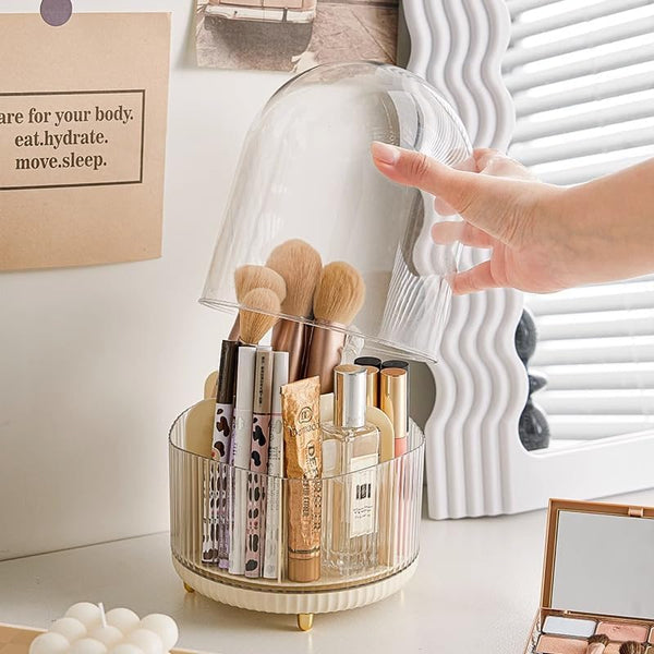 Makeup Brush Holder with Lid,360° Rotating Makeup Organizer