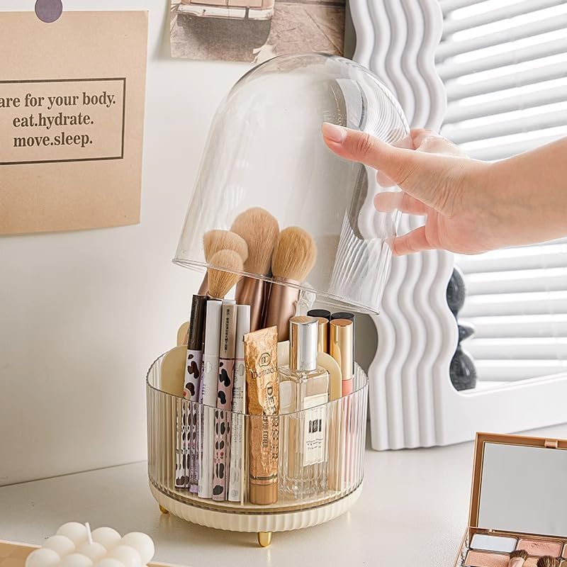 Makeup Brush Holder with Lid,360° Rotating Makeup Organizer