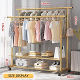 Heavy-Duty Clothes Organizer Stand with Dual Hanging Rods & Shoe Grid Shelves
