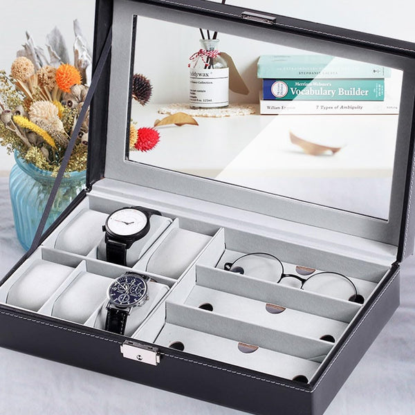 2-in-1 Leatherette Watch & Eyewear Organizer Box