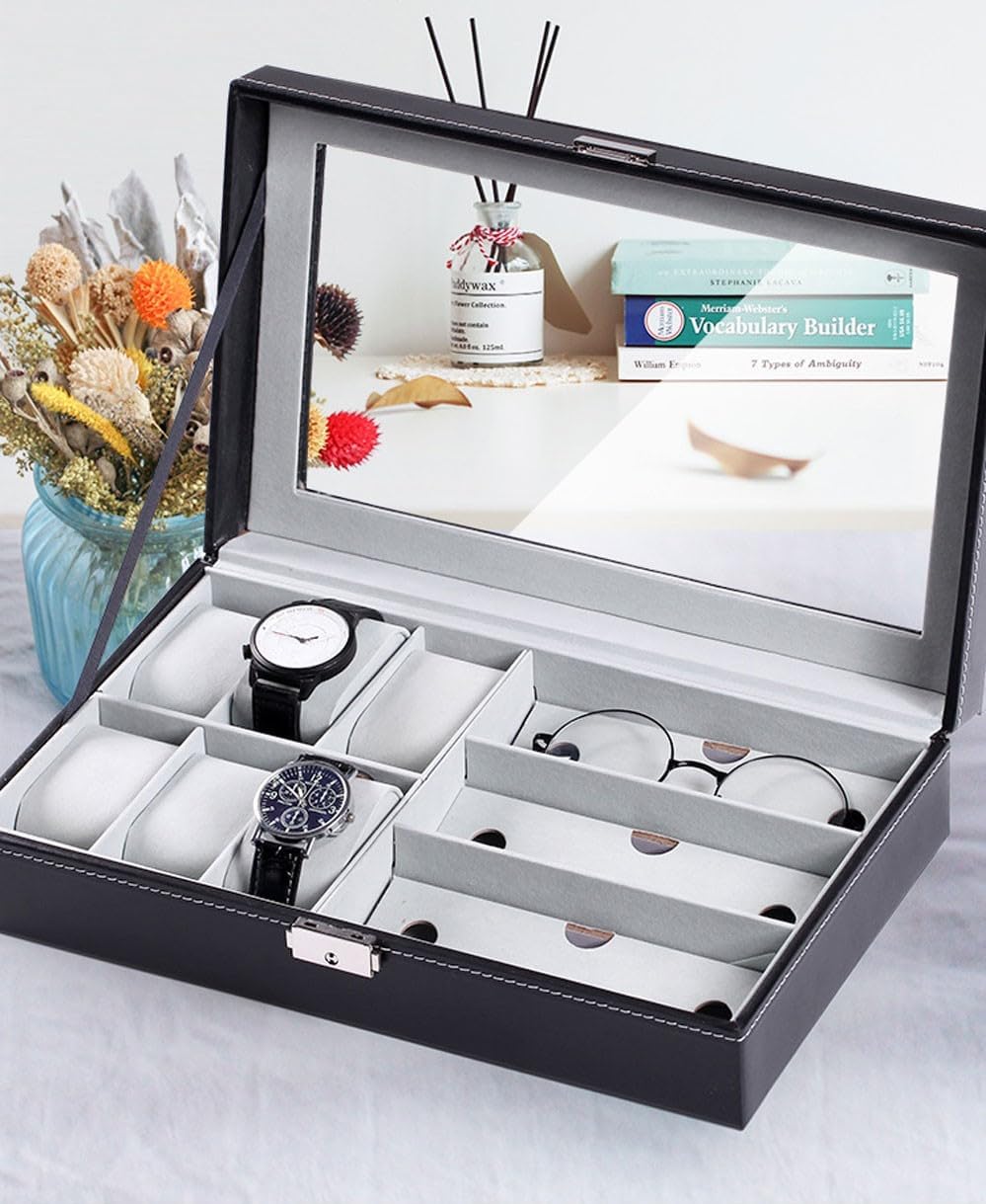 2-in-1 Leatherette Watch & Eyewear Organizer Box
