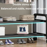 Multi-Functional Double Rod Metal Garment Rack with Side Shelves & Wheels