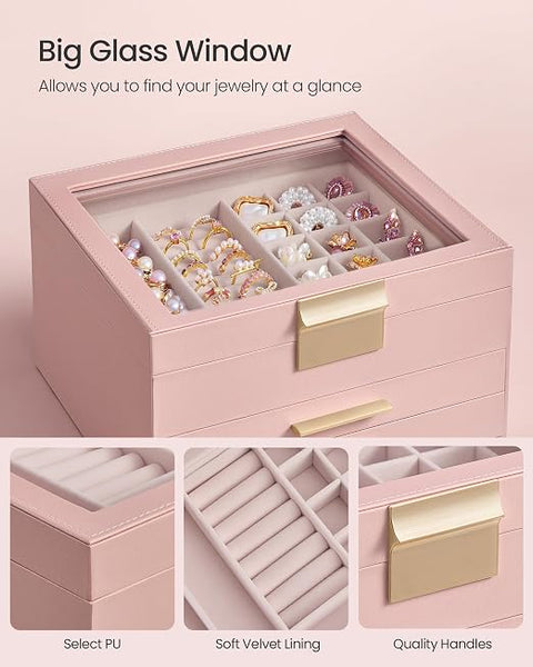 Leatherette Jewelry Organizer Box With 3-Tier