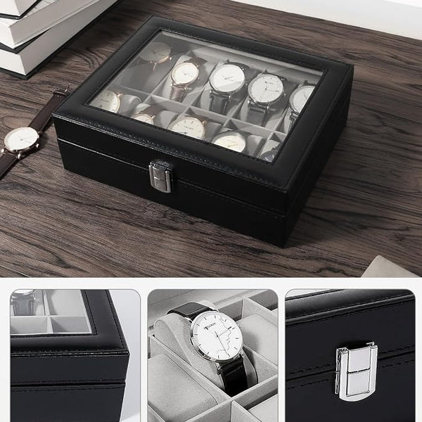 Leather  Watch Box Organizer with Removable Cushion