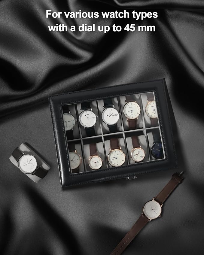 Leather  Watch Box Organizer with Removable Cushion