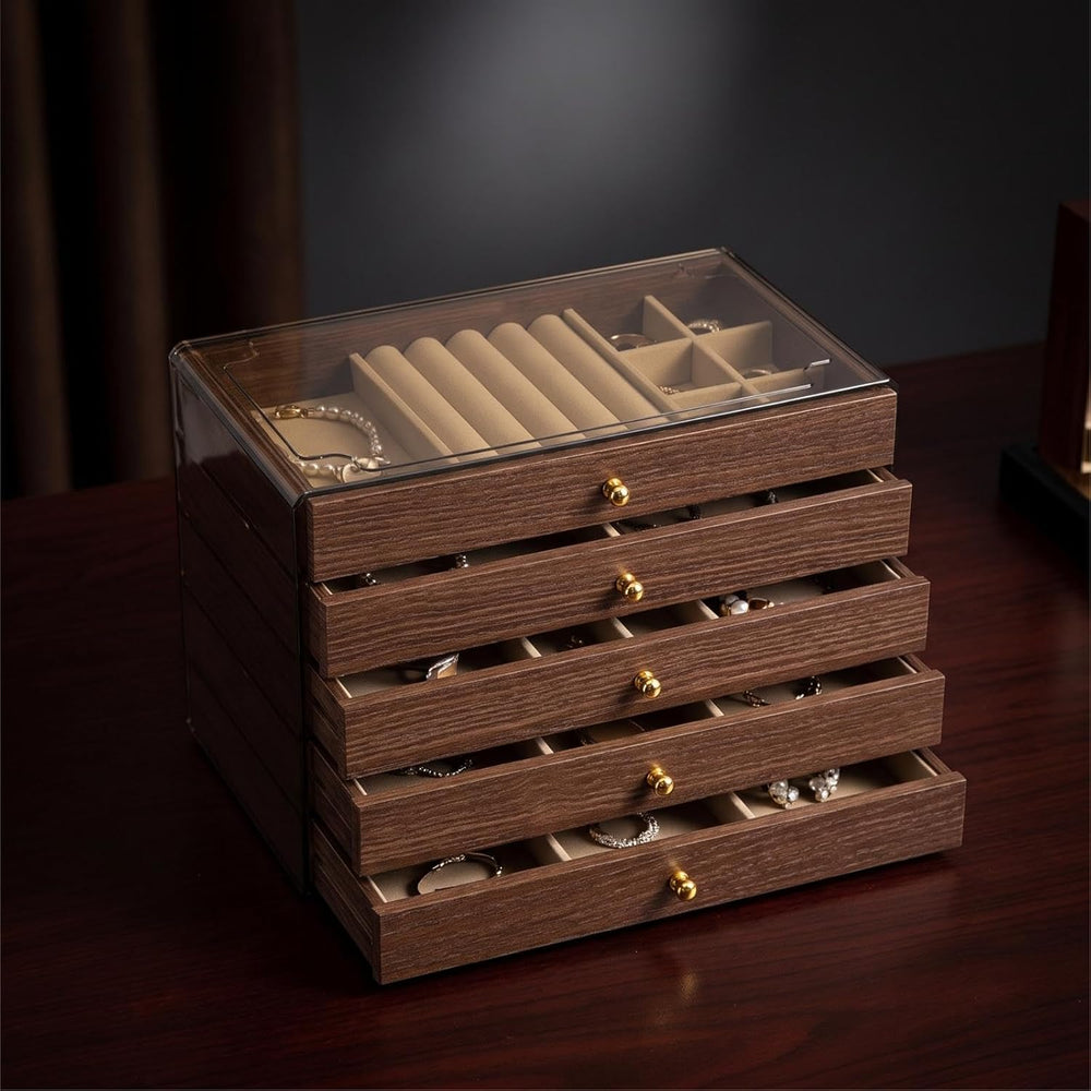 5-Tier Wooden Jewelry Organizer Box