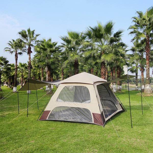Premium 3-in-1 Outdoor Family Camping Tent with Extended Sun Shade Awning