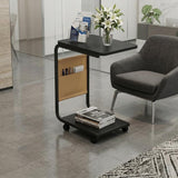 C-Shaped Bedside Coffee Table with Side Pocket & Wheels