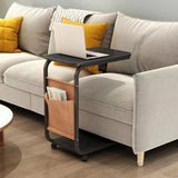 C-Shaped Bedside Coffee Table with Side Pocket & Wheels