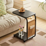 C-Shaped Bedside Coffee Table with Side Pocket & Wheels