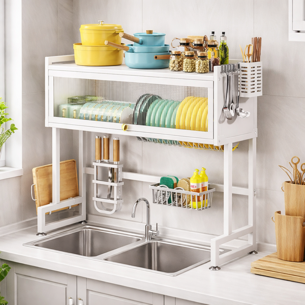 Dish Rack with Cover - Over The Sink Kitchen Dish Drying Rack
