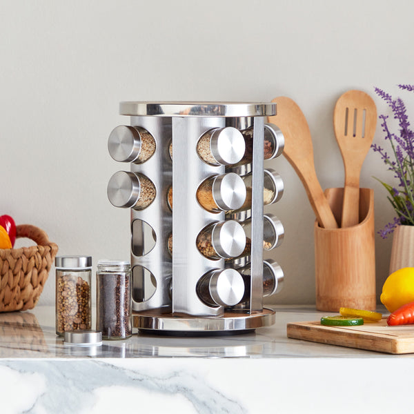  Spice Rack Organizer for Countertop and Cabinet - Revolving Seasoning Organizer with 16 jars