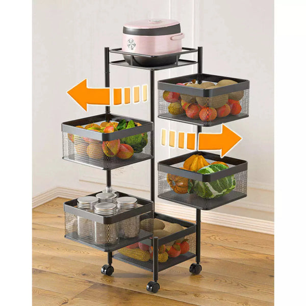 5-TIER MULTIPURPOSE ROTATING SQUARE KITCHEN STORAGE RACK