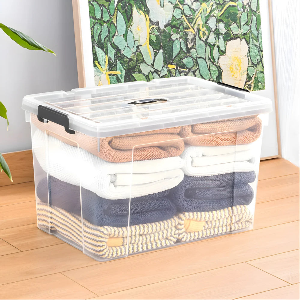 Plastic Transparent Storage Box With Handle Lid Stackable 50 LITER