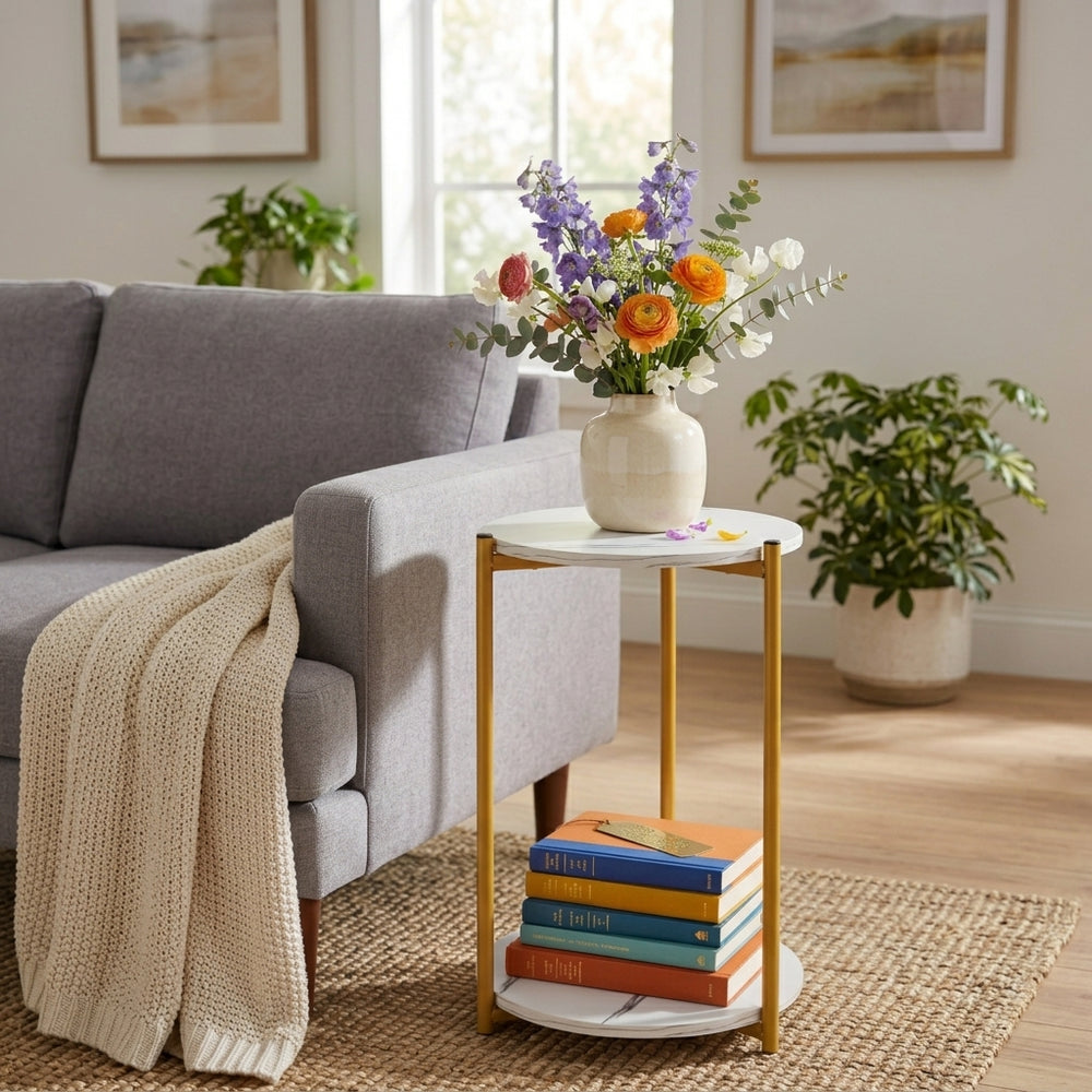 MODERN 2-TIER ROUND SOFA SIDE TABLE