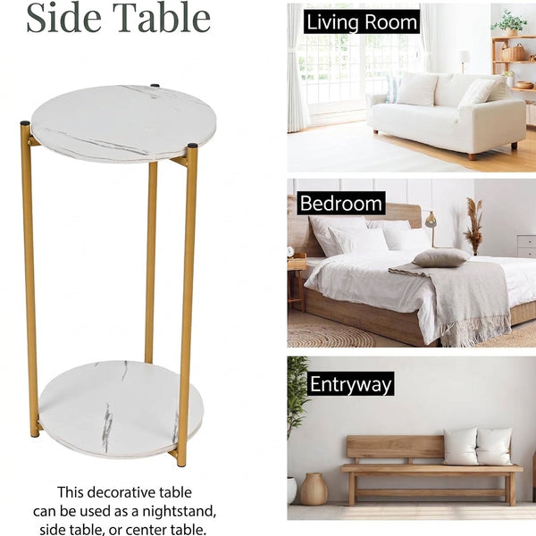 MODERN 2-TIER ROUND SOFA SIDE TABLE