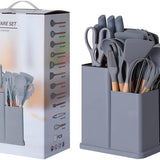 KITCHENWARE SET-19 PCS SILICONE UTENSILS WITH WOODEN HANDLES
