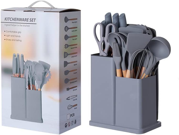 KITCHENWARE SET-19 PCS SILICONE UTENSILS WITH WOODEN HANDLES