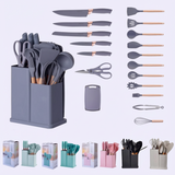 KITCHENWARE SET-19 PCS SILICONE UTENSILS WITH WOODEN HANDLES