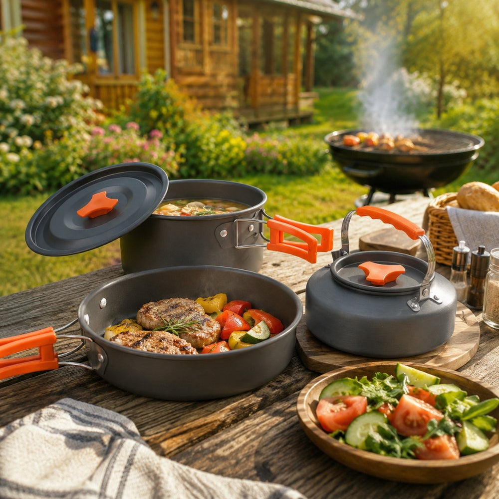 PORTABLE ALUMINIUM CAMPING COOKWARE SET