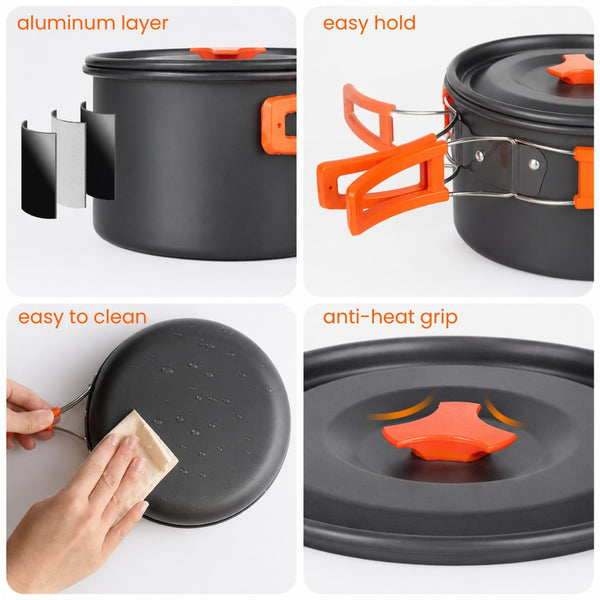 PORTABLE ALUMINIUM CAMPING COOKWARE SET