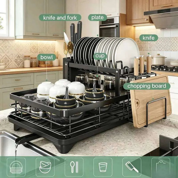 Multifunctional 2-Tier Dish Drying Rack