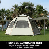 Portable Hexagonal pop up Family Camping Tent with Dual Sunshade Awnings 3.2*3.2m