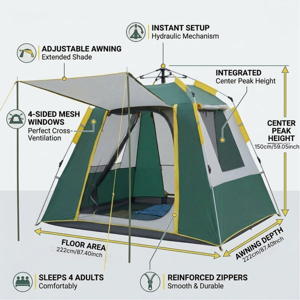 Automatic Pop-Up Camping Tent with Front Sunshade