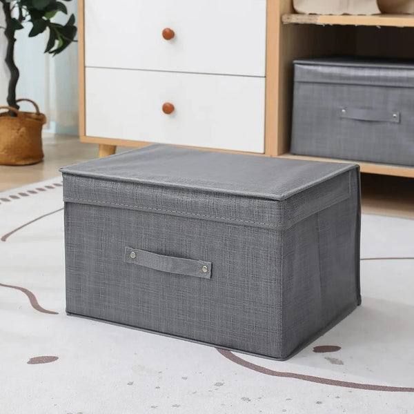 Collapsible Fabric Storage Box with Velcro Lid & Sturdy Bottom Insert