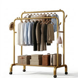 Double Rod Metal Clothes Rack with Wheels