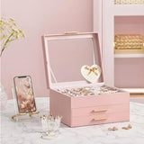 Leatherette Jewelry Organizer Box With 3-Tier