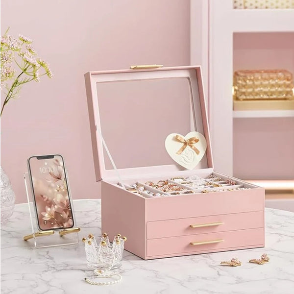 Leatherette Jewelry Organizer Box With 3-Tier