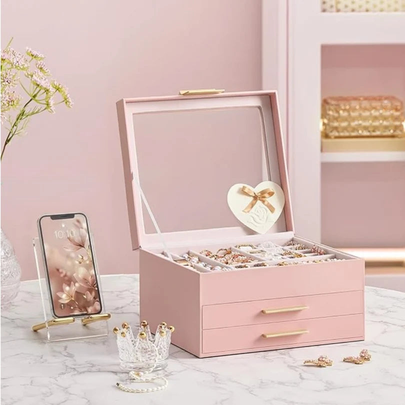Leatherette Jewelry Organizer Box With 3-Tier