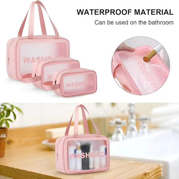 3-Piece Waterproof Travel Toiletry & Cosmetic Bag Set